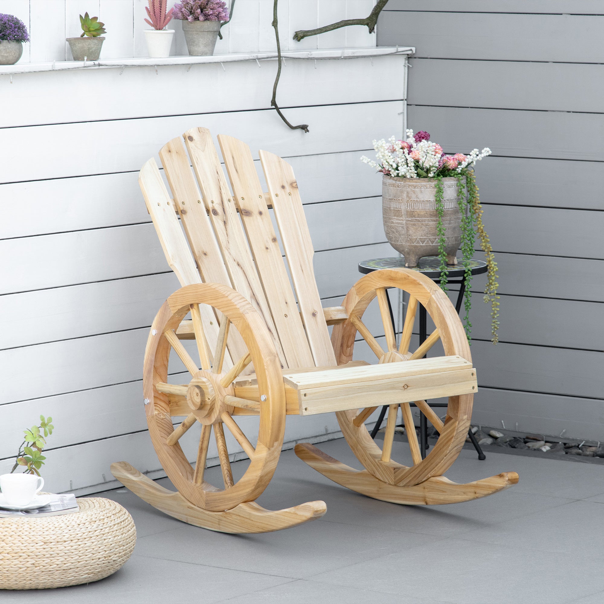 Kozy Wooden Adirondack Rocking Chair Reclining Armchair Outdoor Garden Furniture Patio Porch Rocker - Natural