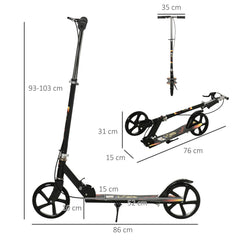 Kozy Kids Foldable Kick Scooter w/ Adjustable Height, Break, Big Wheels, for Ages 7-14 Years - Black