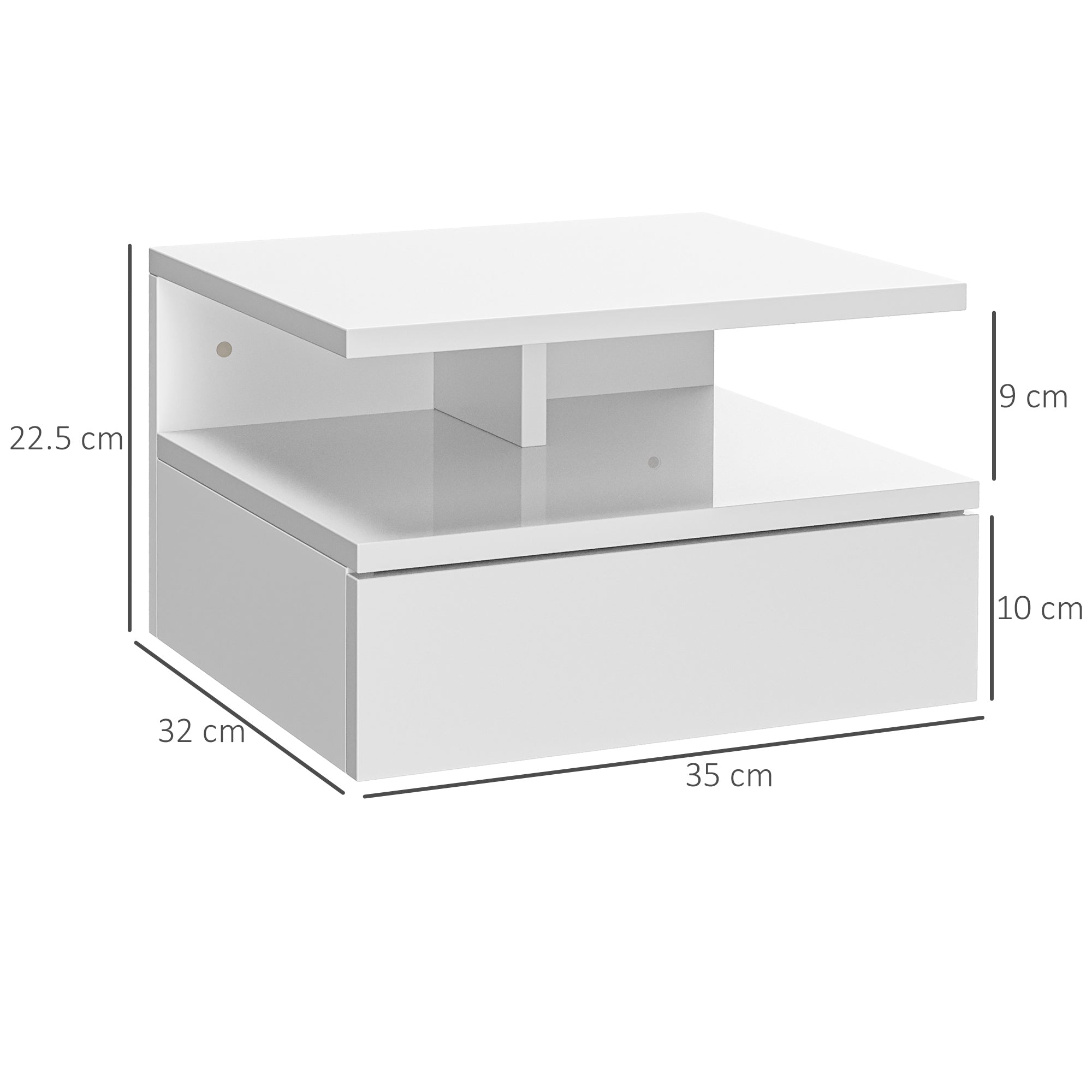 Kozy Set of Two Floating High Gloss Bedside Tables - White