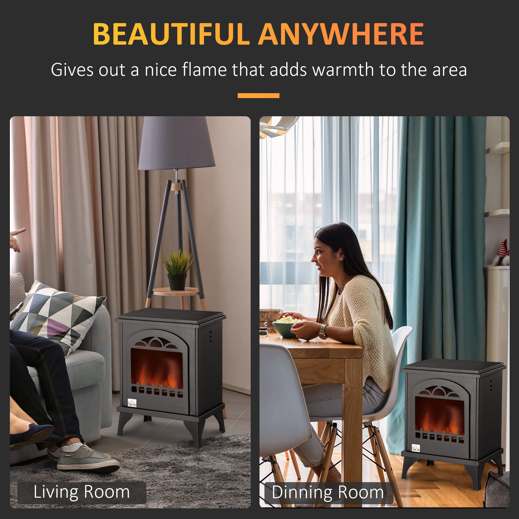 HOMCOM Free Standing Ethanol Fireplace, Bioethanol Heater Stove Fire with 1.5L Tank, 3 Hours Burning Time, Black