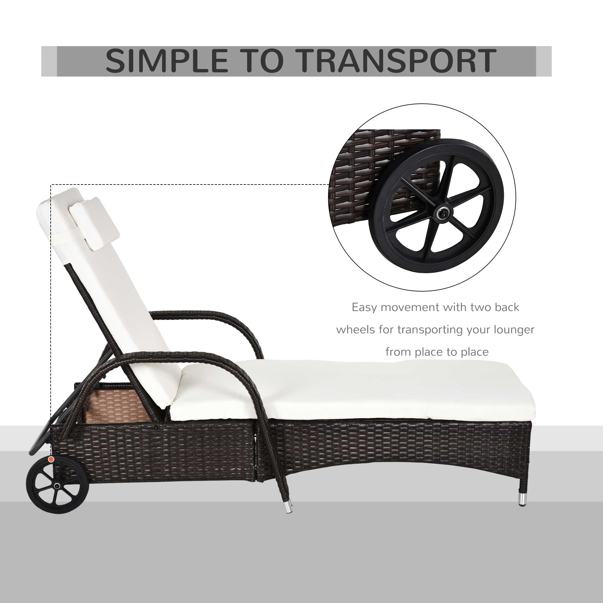 Kozy 2PC Rattan Sun Lounger Recliner Bed Reclining Chair Patio Garden Outdoor Wicker Weave Adjustable Headrest with Fire Retardant Cushion – Brown