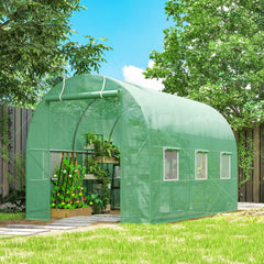 Kozy 3.5 x 2m Walk-In Polytunnel Greenhouse, with Steel Frame, PE Cover, Roll-Up Door and 6 Windows, Green