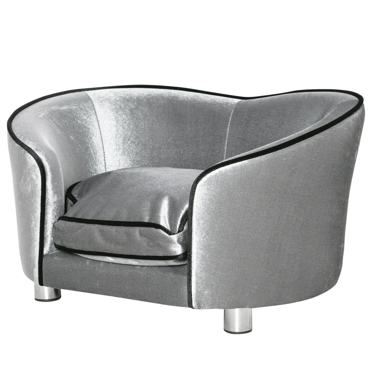 Kozy Dog Sofa Pet Chair, Kitten Bed Couch w/ Wooden Frame, Removable Cushion - Silver-Tone and Grey