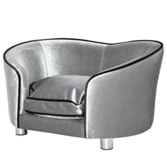 Kozy Dog Sofa Pet Chair, Kitten Bed Couch w/ Wooden Frame, Removable Cushion - Silver-Tone and Grey