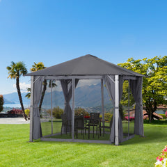 Outsunny Metal Frame Curtain Draped Outdoor Garden Gazebo Grey