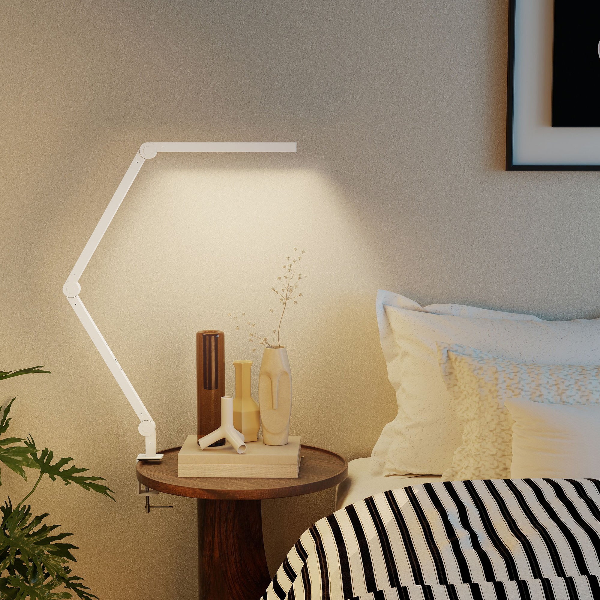 Kozy LED Desk Lamp, Dimmable Desk Light with Swing Arm and Clamp, Adjustable Eye-Caring Table Lamp with 2 Colour Modes & 5 Brightness Levels for Study, Drawing, Office, Architect, Task, White