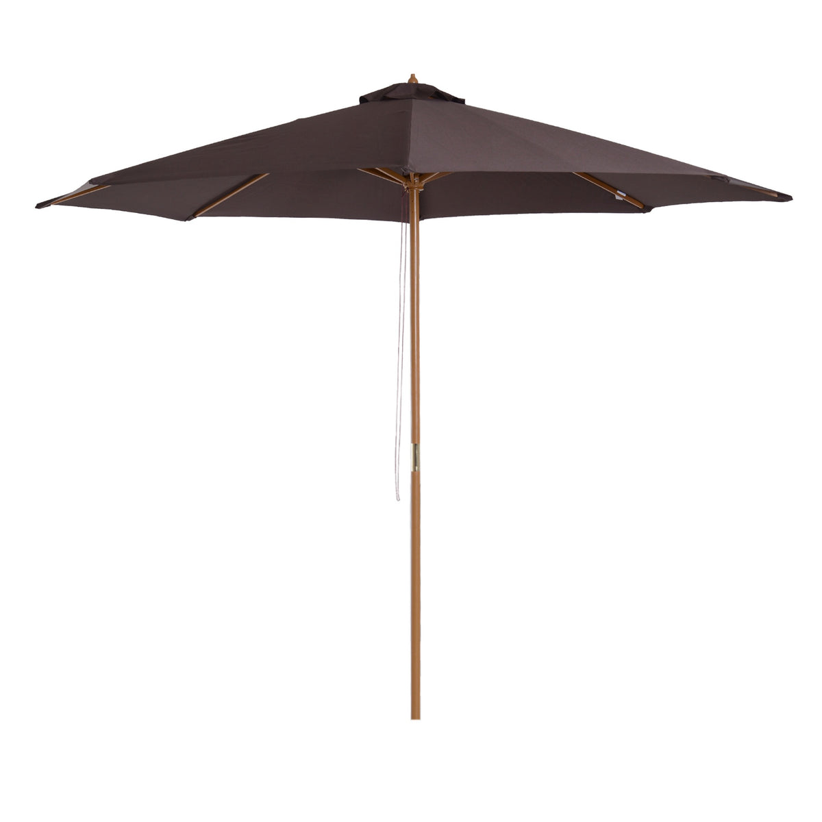 Kozy 3(m) Garden Parasol, Pulley Operated Patio Umbrella, Wooden Parasol, Table Market Umbrella with Rope Pulley Mechanism and 8 Ribs, Coffee