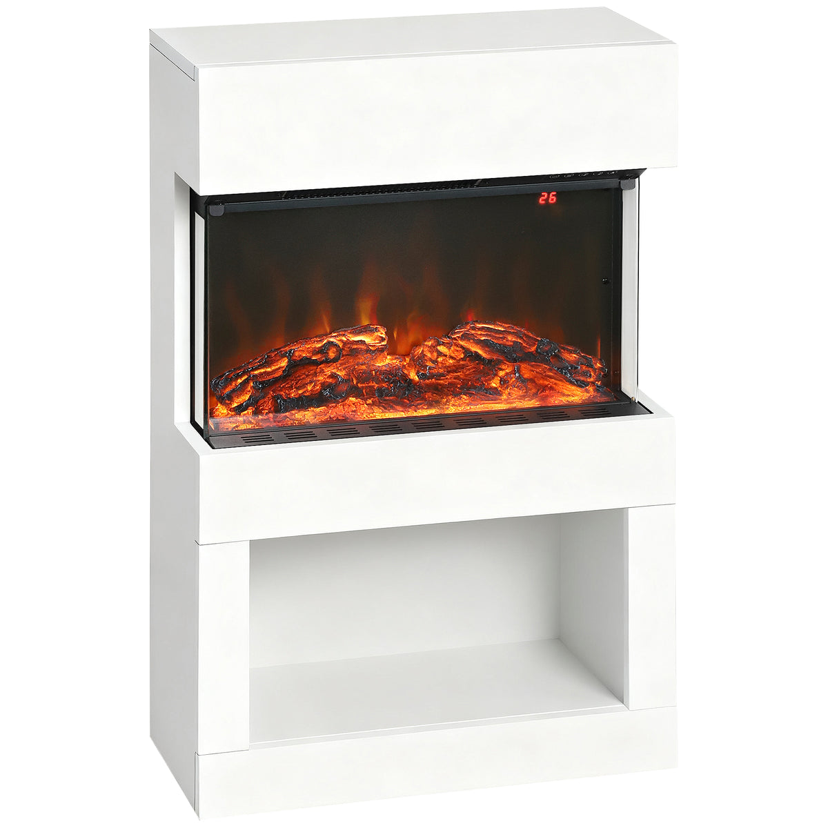 Kozy - Electric Fireplace with 3D Flame Effect, 6 Colours & 3 Brightness Levels, 1000W/2000W White Electric Fire and Mantel Reach up to 30㎡ Space with Remote & Timer, 3 Sided View for Living Room