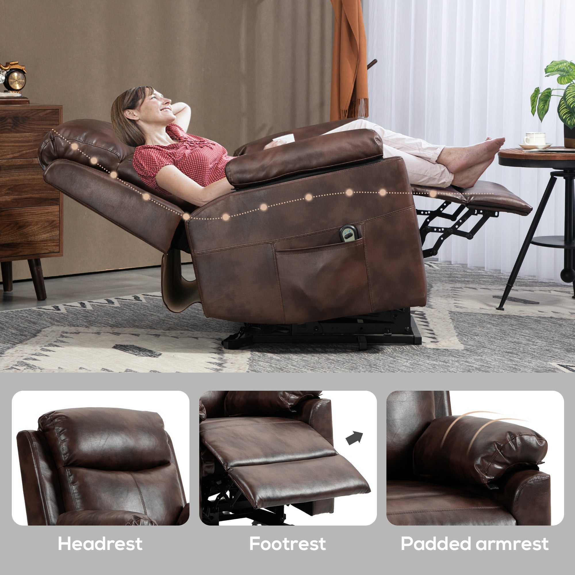 HOMCOM Riser and Recliner Chair for the Elderly, Lift Chair with Remote Control, Side Pockets, Pocket Spring, Dark Brown