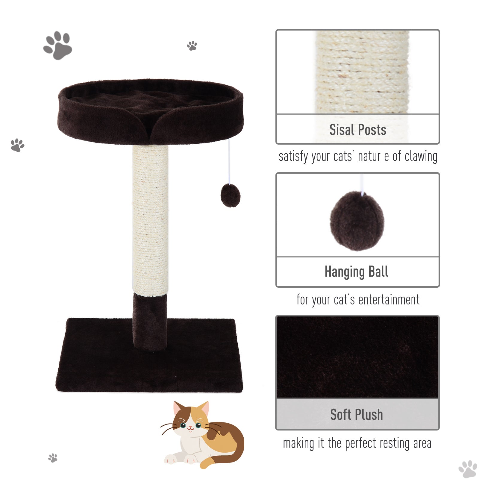 PawHut Cat Tree Scratching Post Furniture Pet Play Area Activity Center Kitten Climbers Climbing Exercise w/ Hanging Toy & Cushion