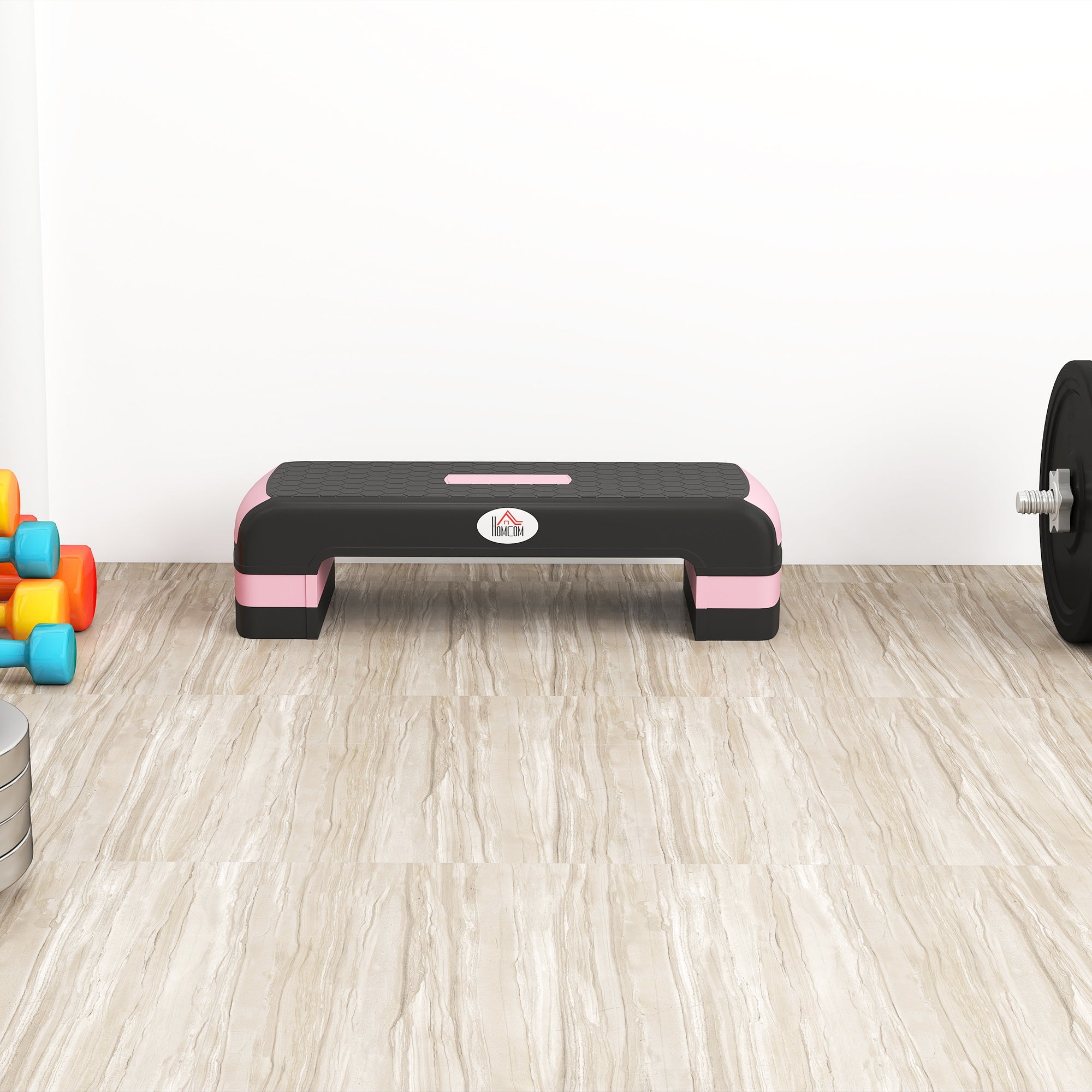 Kozy - Aerobic Step with 3-Level Adjustable Heights for Home, Office Exercise, Black and Pink