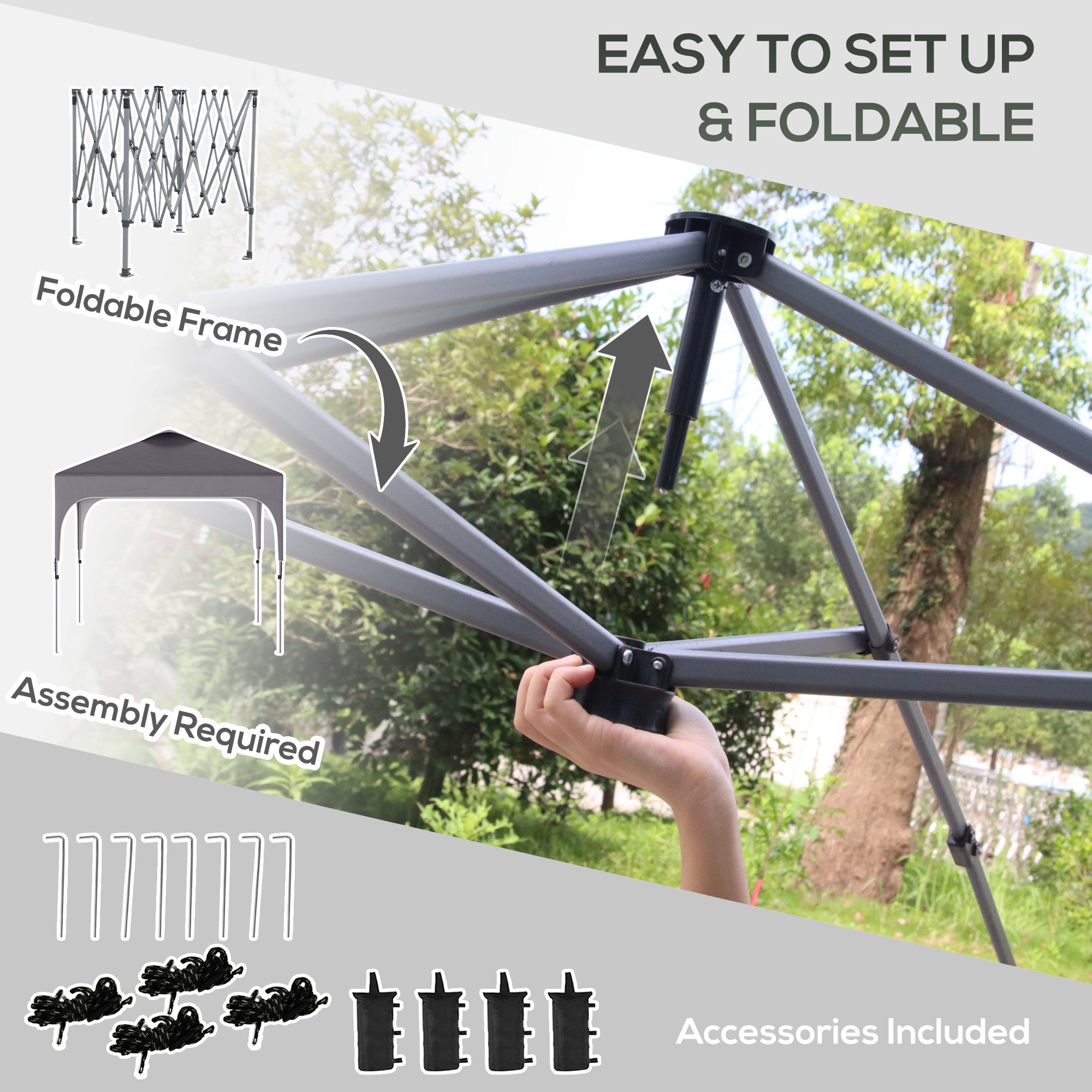 Kozy 3 x 3(M) Pop Up Gazebo, UPF 50+ Foldable Canopy Tent with Wheeled Carrybag, 4 Leg Weight Bags, Height Adjustable Marquee Shelter 1 person easy setup for Outdoor Garden Patio Party, Dark Grey