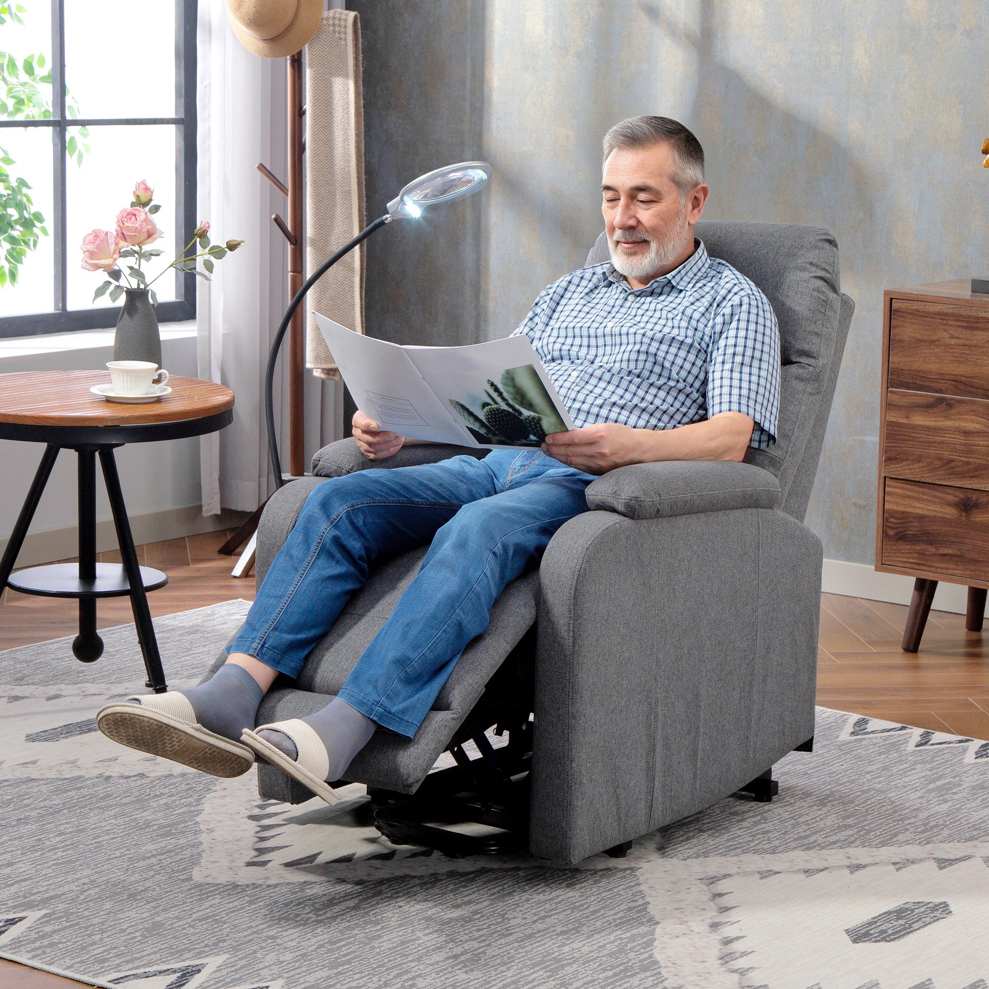 Kozy - Electric Rise/Recline Armchair, with Reading Light - Grey
