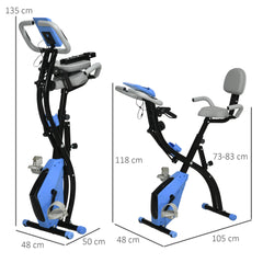 Kozy 2-in-1 Folding Exercise Bike with 8-Level Magnetic Resistance, Arm Resistance Band, Pulse Sensor, Blue