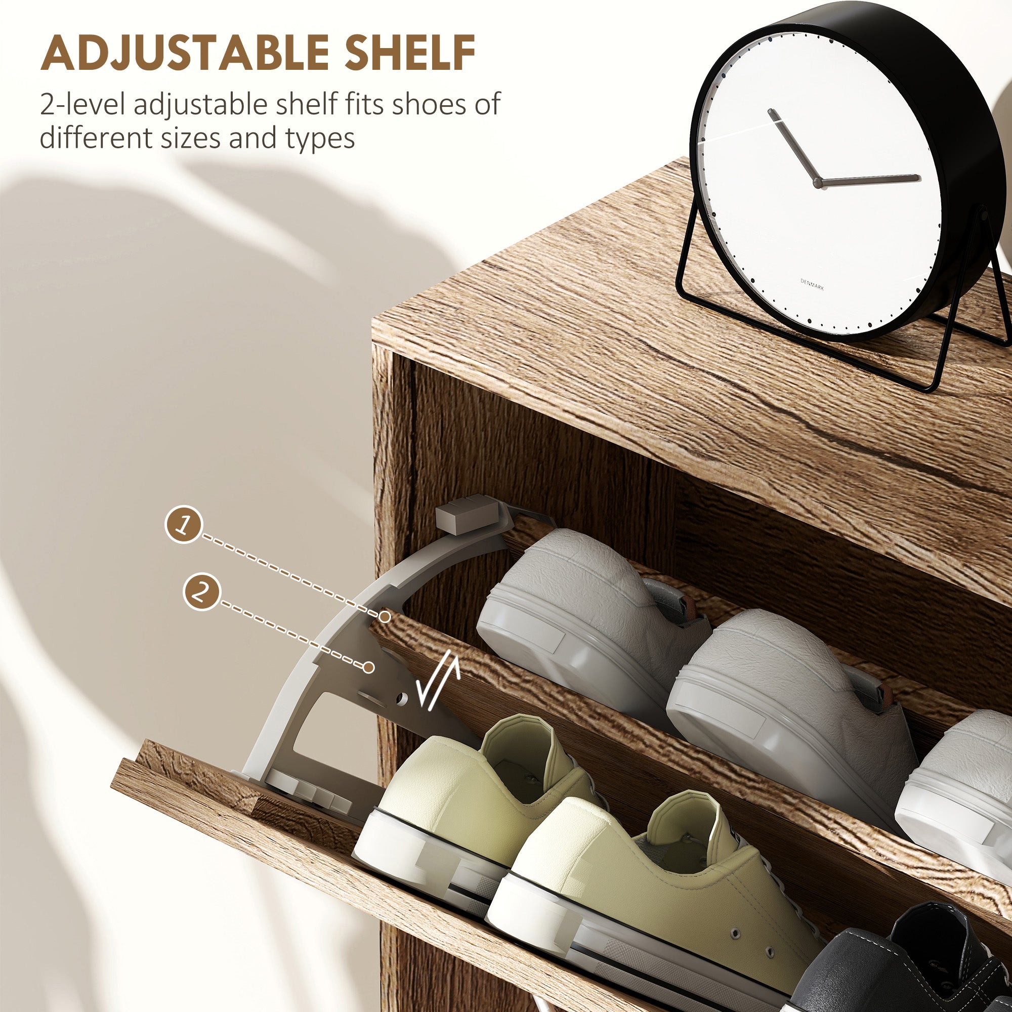 Kozy 12-Shoe Flip Drawer Storage Cabinet - Brown Wood-Effect