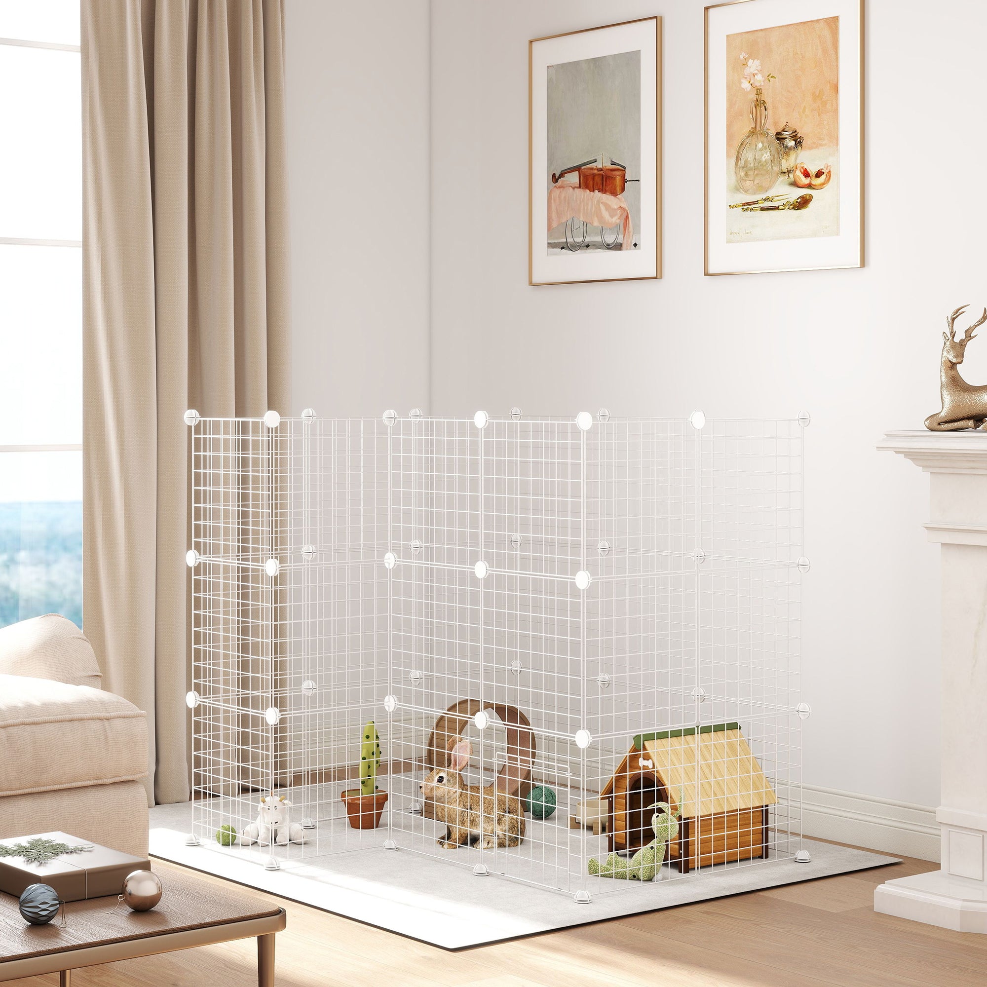 Kozy - DIY 36 Panel Pet Playpen Metal Wire Fence for Chinchilla, Hedgehog, Bunny, Indoor, Outdoor Use, White