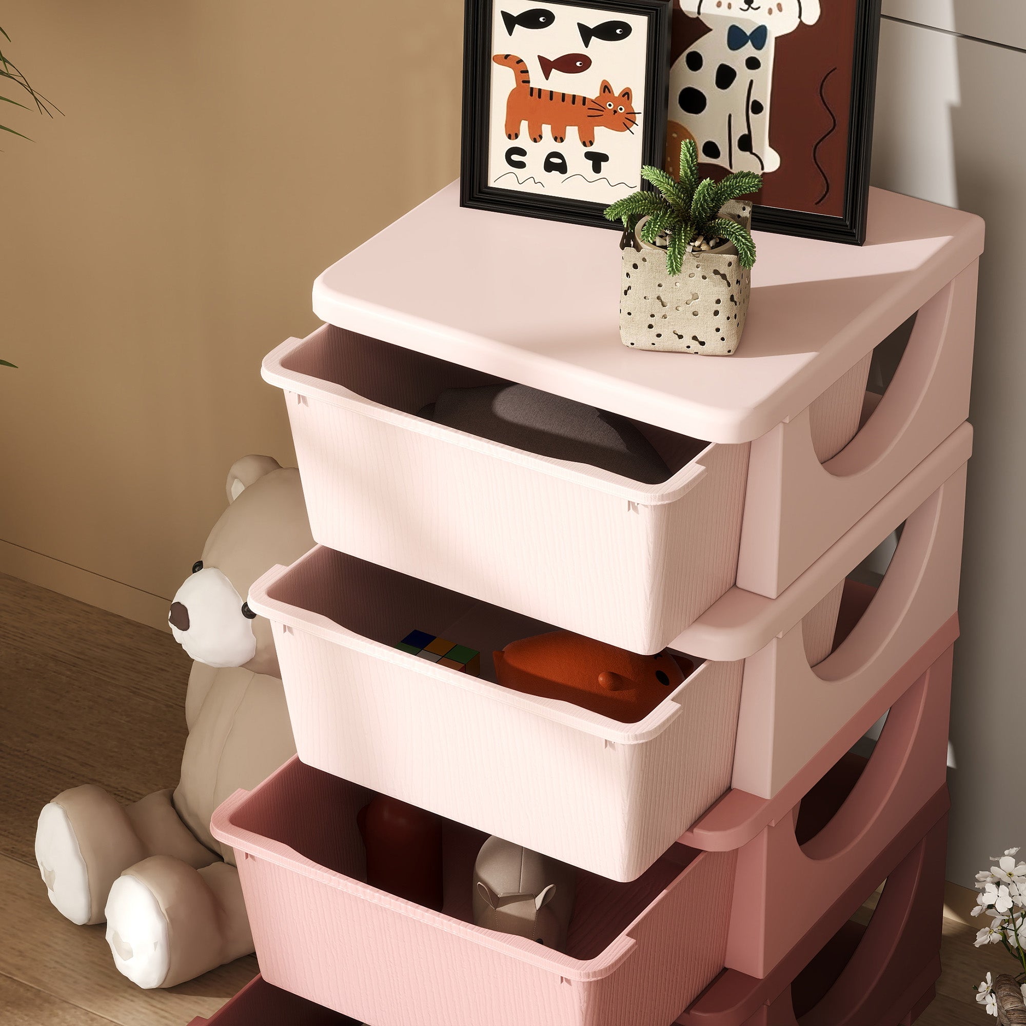 Kozy - Four-Tier Kids Storage Boxes, with Four Drawers, Pink