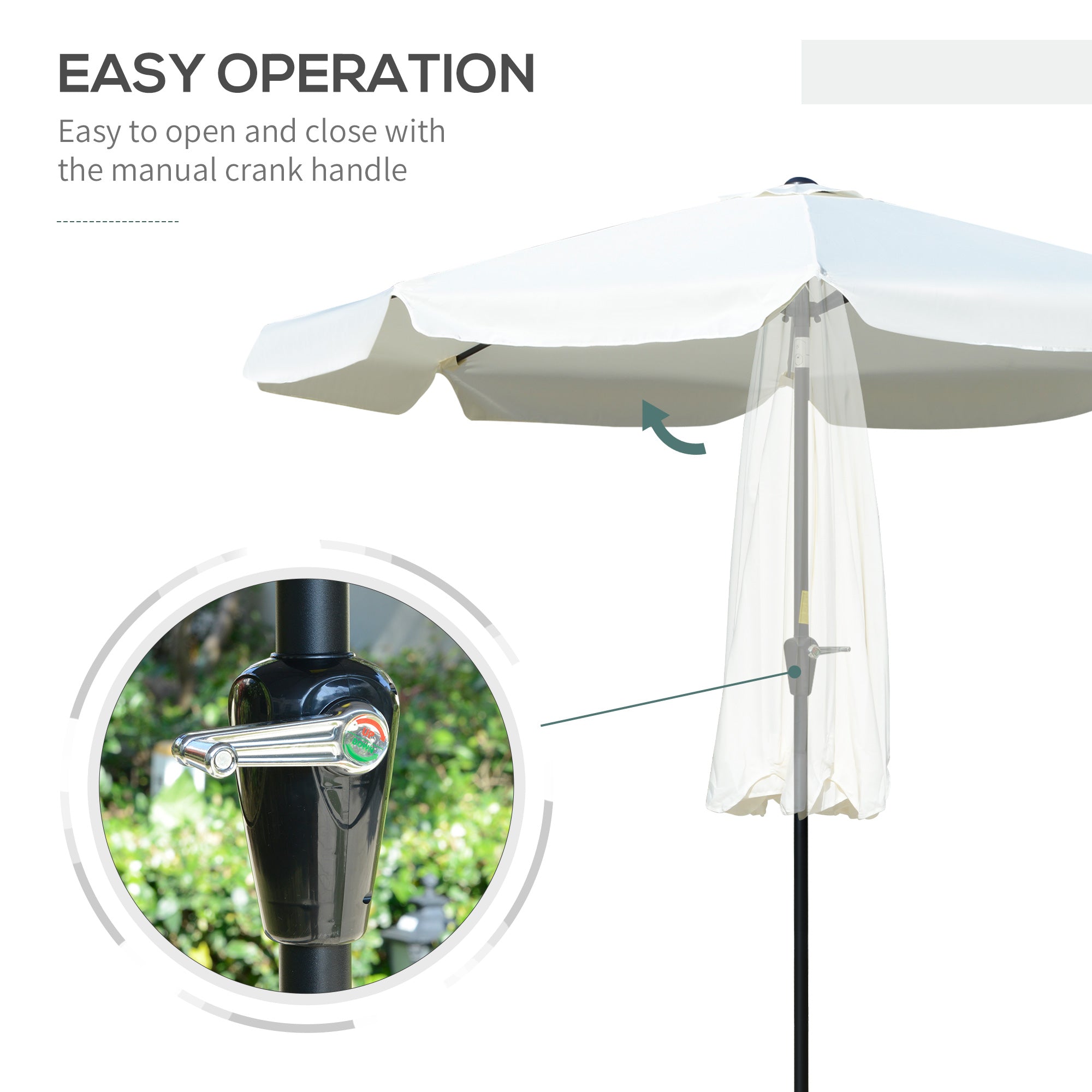 Kozy 2.7m Patio Parasol Garden Umbrellas Outdoor Sun Shade Table Umbrella with Tilt, Crank, 8 Ribs, Ruffles, White