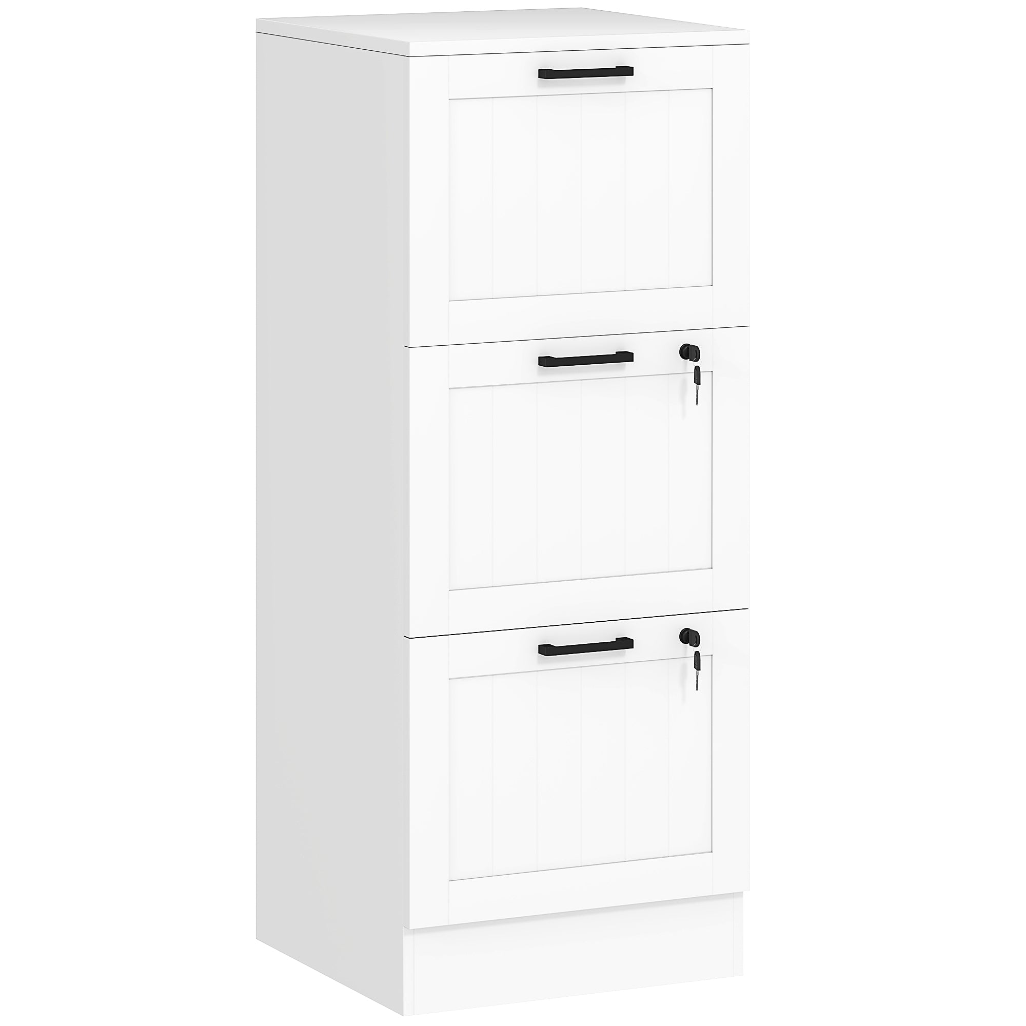 Kozy 3 Drawer Filing Cabinet with Lock, Office Storage Cabinet with Adjustable Hanging Bars for A4 Letter Size Files, White
