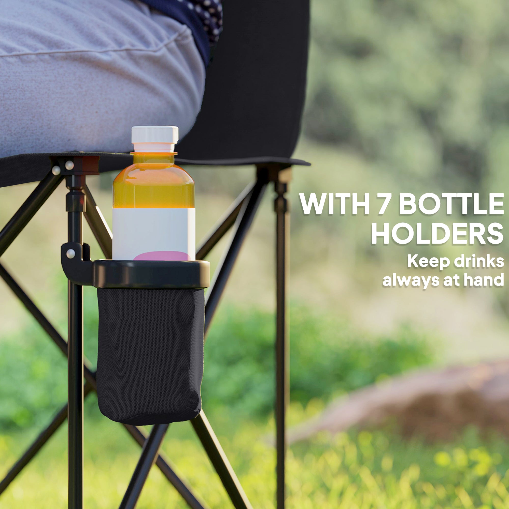 Kozy 6 Seater Folding Camping Chair with Cup Holder & Carry Bag - Black