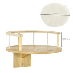 PawHut Wall Mounted Cat Tree with Cushion and Guardrails, Kitten Bed Cat Perch for Indoor Use, Beige | Aosom UK