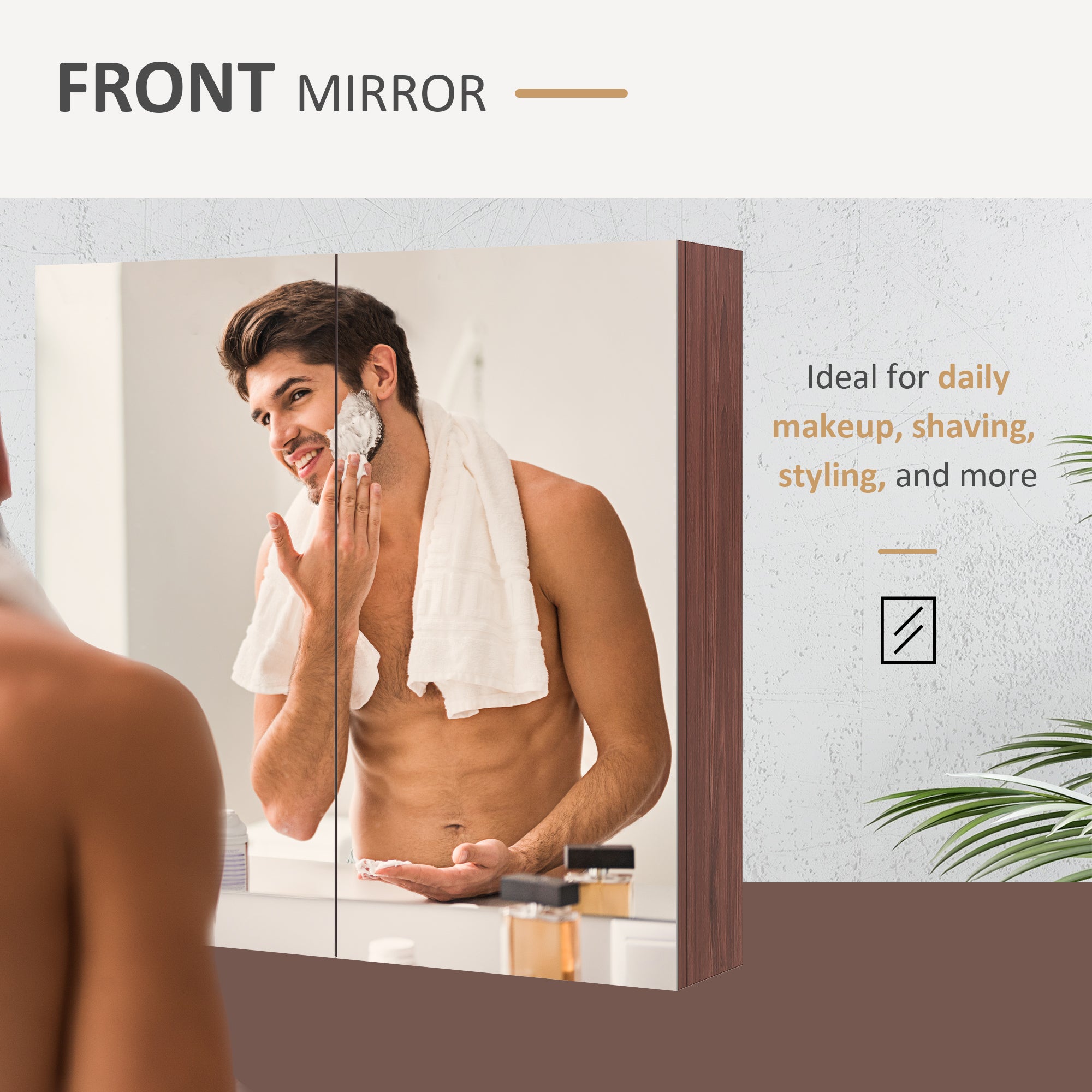 Kozy Double Door Bathroom Mirror Cabinet, Wall Mounted Bathroom Storage Cabinet, Soft Closing, 63L x 60Hcm