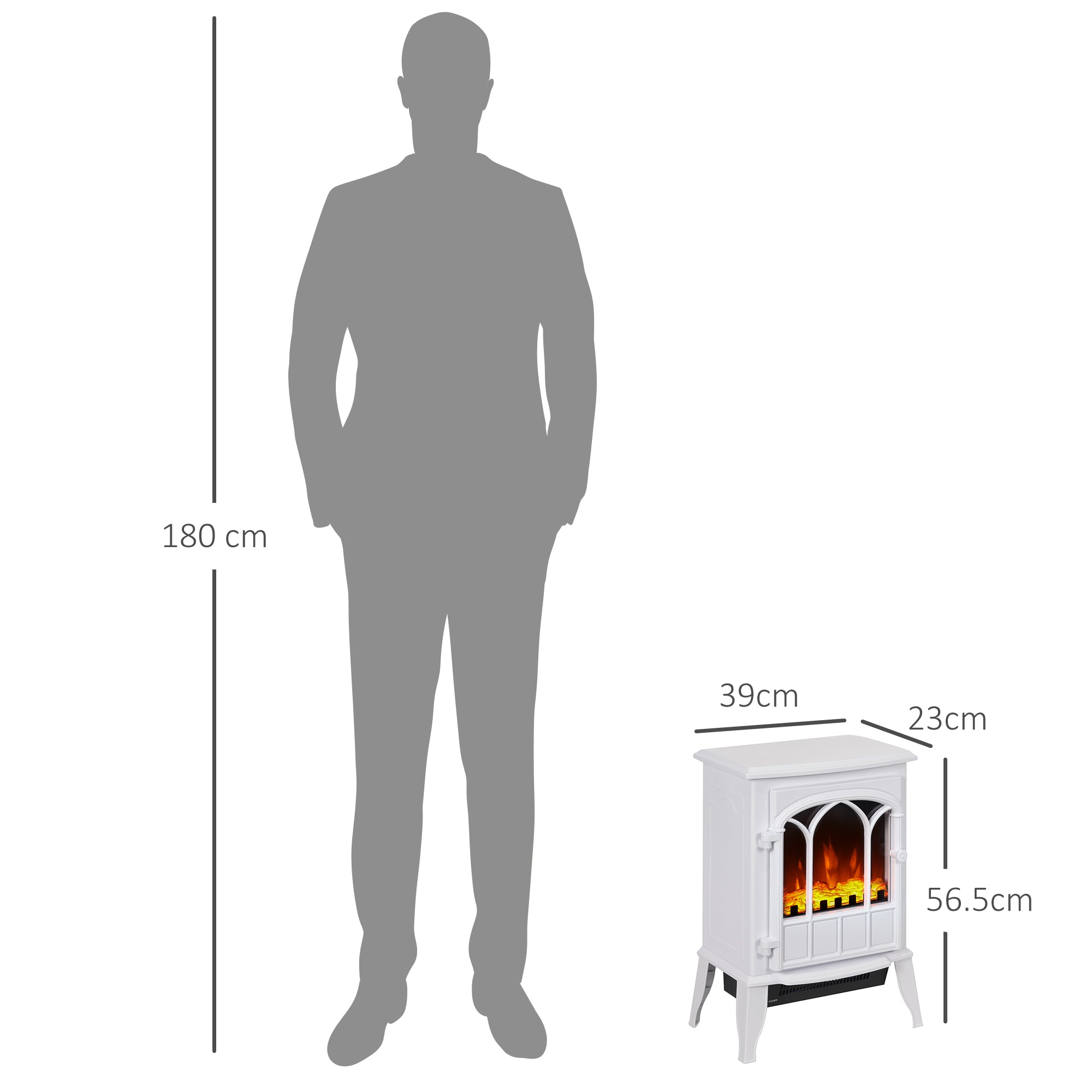 Kozy - Freestanding Electric Fireplace, Electric Log Burner with LED Flame Effect, Overheating Safety System, 1000W/2000W White