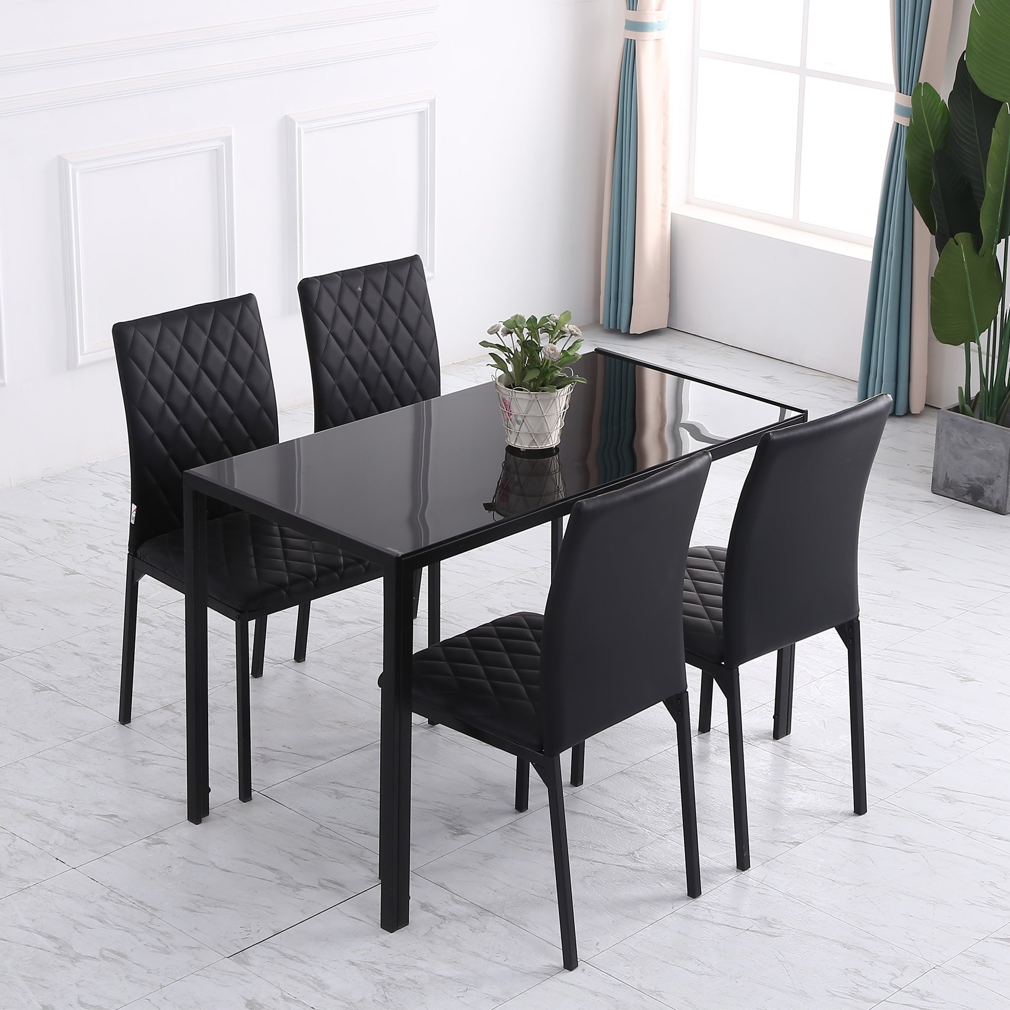 HOMCOM Modern Dining Chairs with Metal Legs, Set of 4 Leather Dining Chairs, Upholstered Faux Leather Accent Chairs for Kitchen, Black | Aosom UK