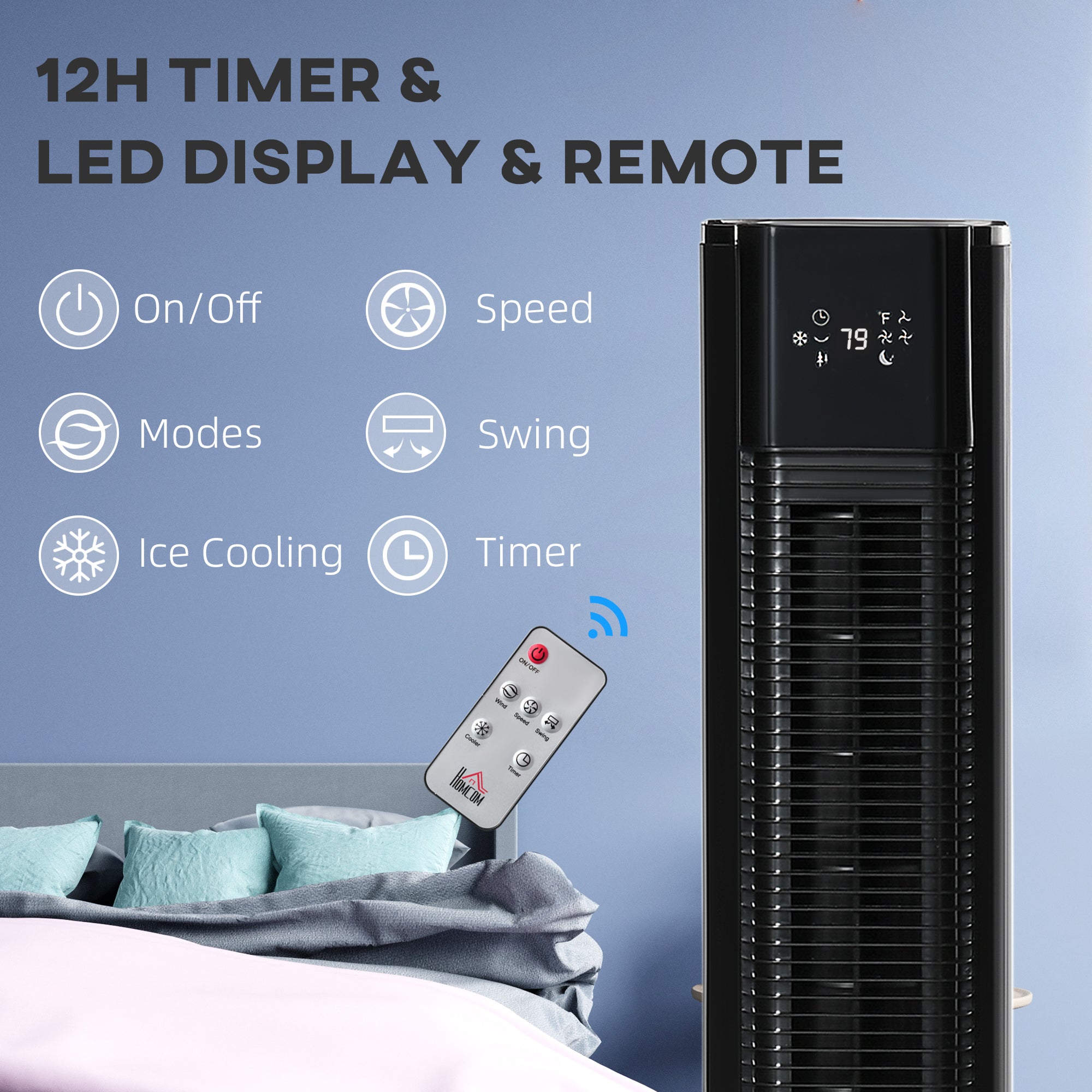 Kozy Portable Air Cooler, 6L Tank Humidifier Evaporative Ice Cooling Fan Water Conditioner Unit with 3 Modes, 3 Speed, Remote, Timer, Oscillating for Home Bedroom, White