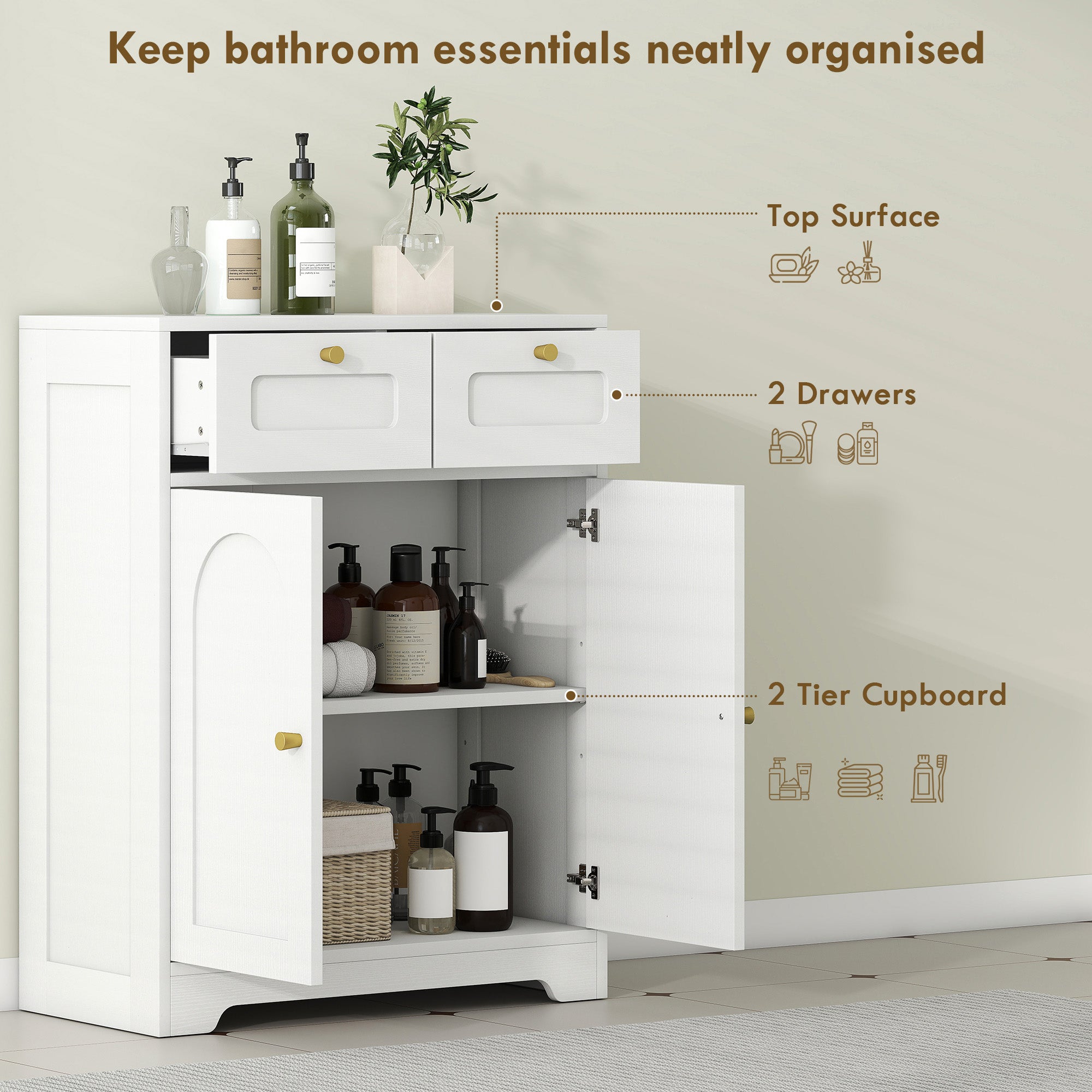 Kozy - Bathroom Floor Cabinet with 2 Drawers - White