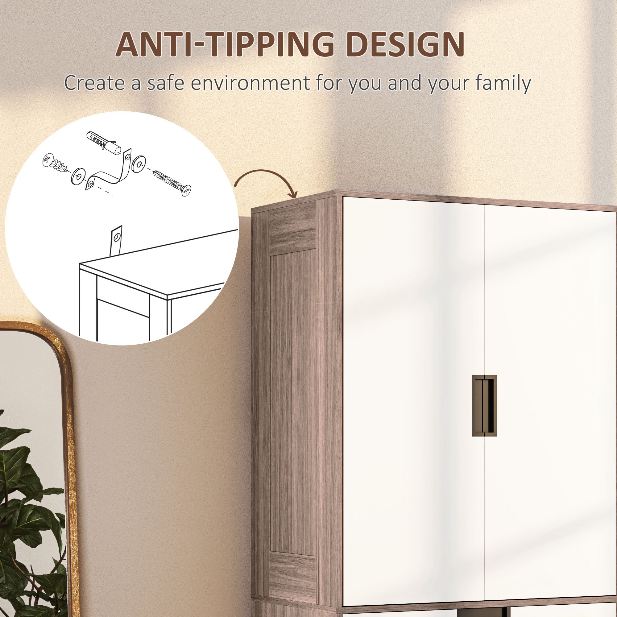 Two Door, Two Drawer Wardrobe - White/Brown