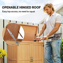 Kozy Small Shed, Wooden Garden Shed with Openable Hinged Roof and Removable Shelf, Outdoor Tool Storage Cabinet Chest with Double Doors, 74 x 43 x 88 cm, Natural Wood Finish