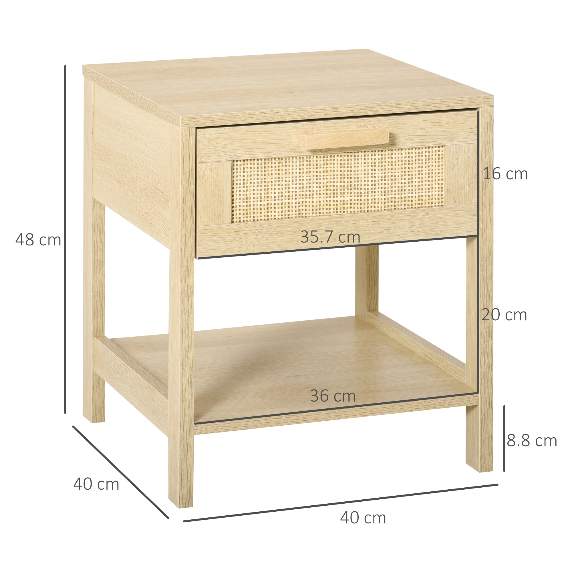 Kozy Nightstand with Rattan Drawer and Storage Shelf, Bedside End Table for Bedroom, Living Room