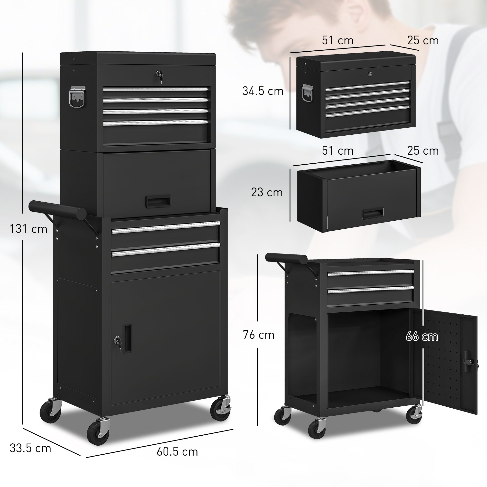 Kozy - Three-Part Steel Locking Tool Chest - Black