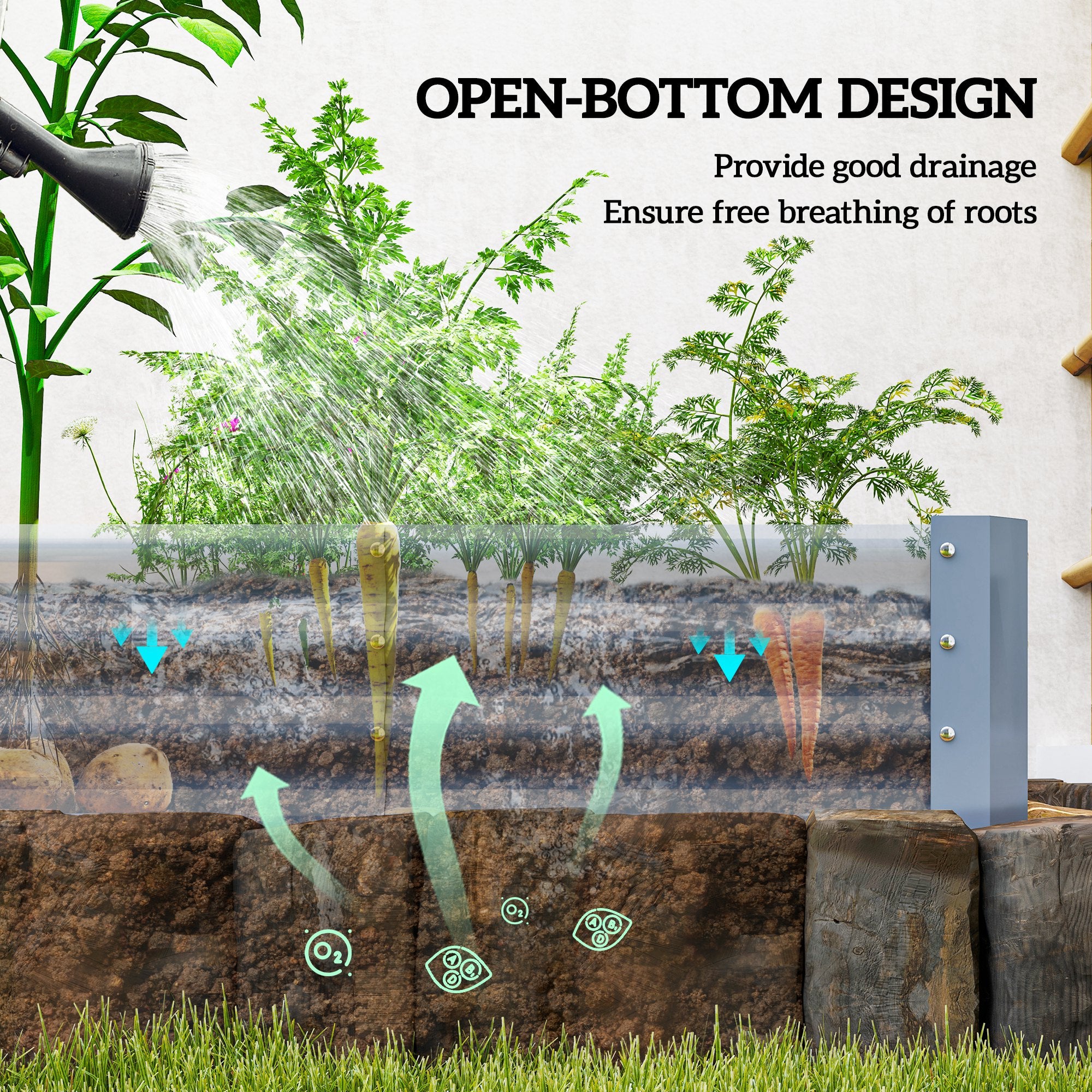 Kozy - 240 x 120cm Galvanised Steel Open Planter - Silver
