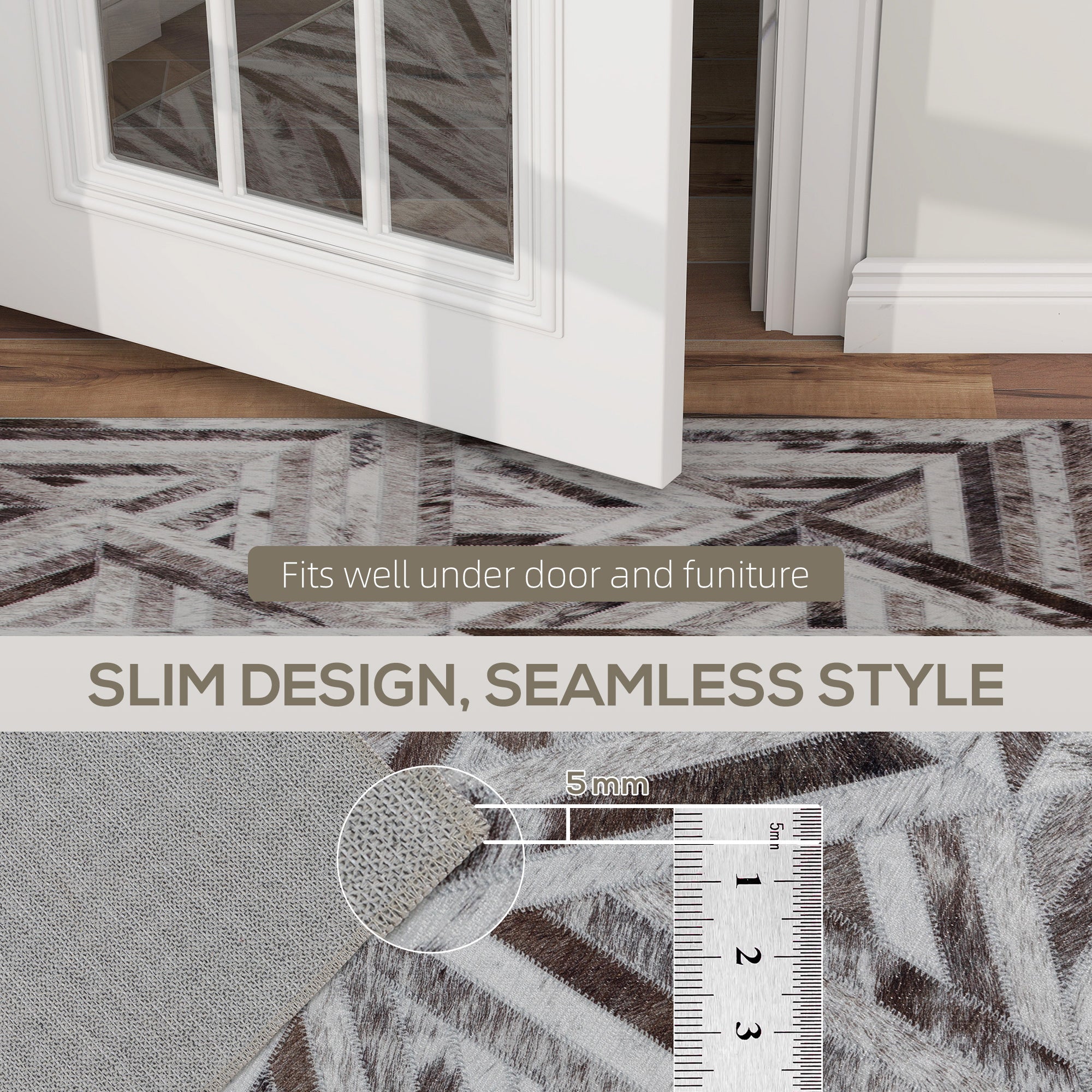 Kozy - Modern Area Rug, Triangle Pattern Non-Slip Washable Rug, Chenille Floor Carpet for Living Room, Bedroom, Dining Room, Home Office, 290 x 200 cm, Brown