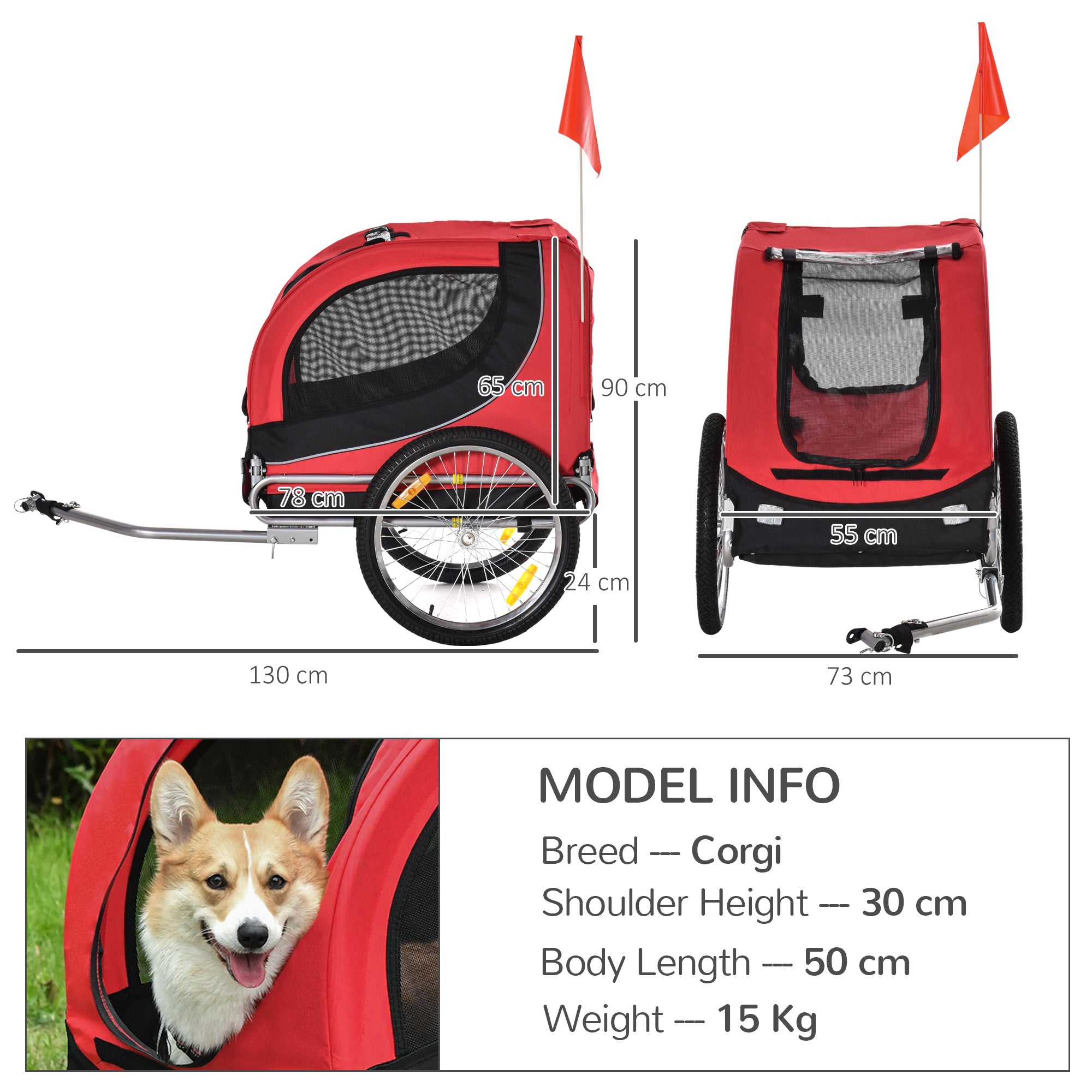 Pawhut Dog Bike Trailer Folding Bicycle Pet Trailer Dog Bike Jogger Travel Carrier W/Removable Cover