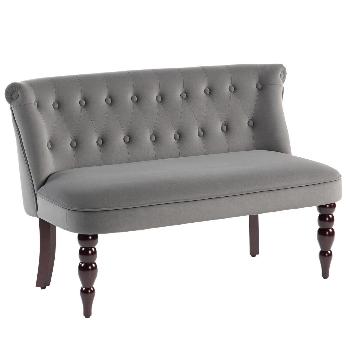 Kozy - Velvet 2 Seater Sofa, Button Tufted Wingback Loveseat with Rubber Wood Legs for Living Room, Bedroom, Charcoal Grey