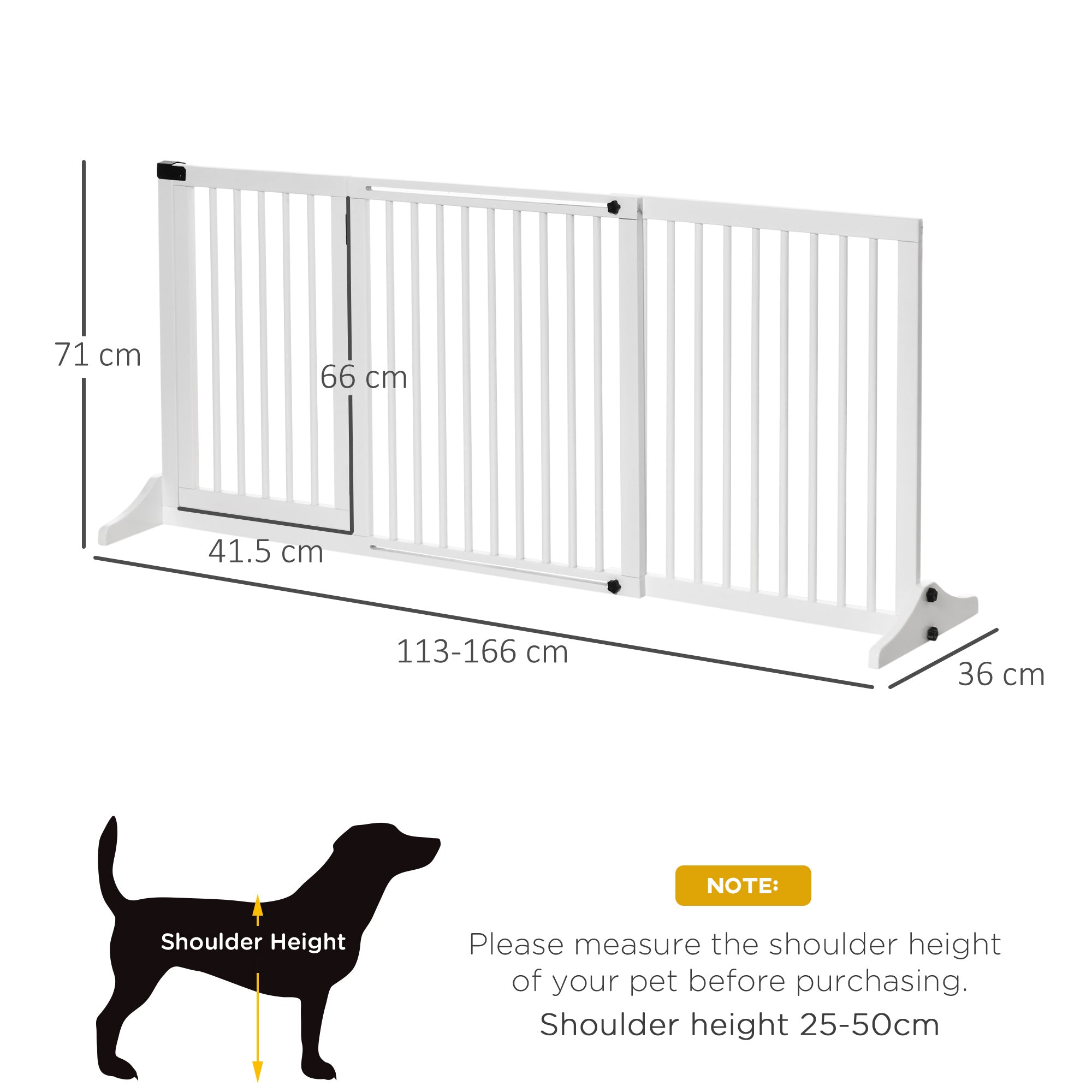 Kozy Wooden Dog Gate, Dog Fence Indoor, Freestanding Dog Barrier, Adjustable Lockable Fence with 3 Panels, 71H x 113-166W cm, White