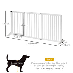 Kozy Wooden Dog Gate, Dog Fence Indoor, Freestanding Dog Barrier, Adjustable Lockable Fence with 3 Panels, 71H x 113-166W cm, White