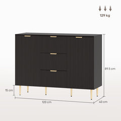 Kozy 2-Door Sideboard with 3 Drawers and Adjustable Shelves - Black