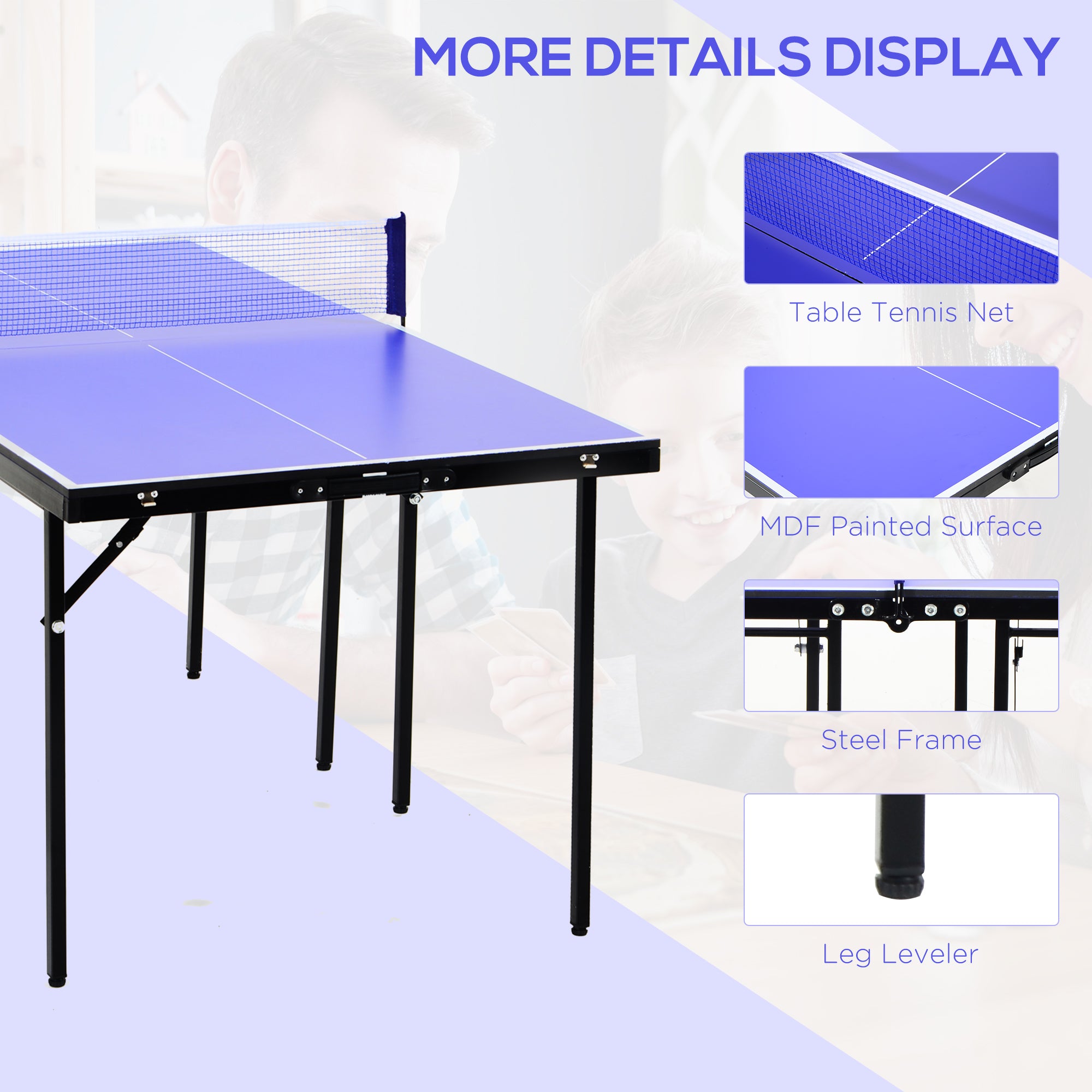Kozy Folding 5ft Mini Compact Table Tennis Top Ping Pong Table Set Professional Net Games Sports Training Play Blue