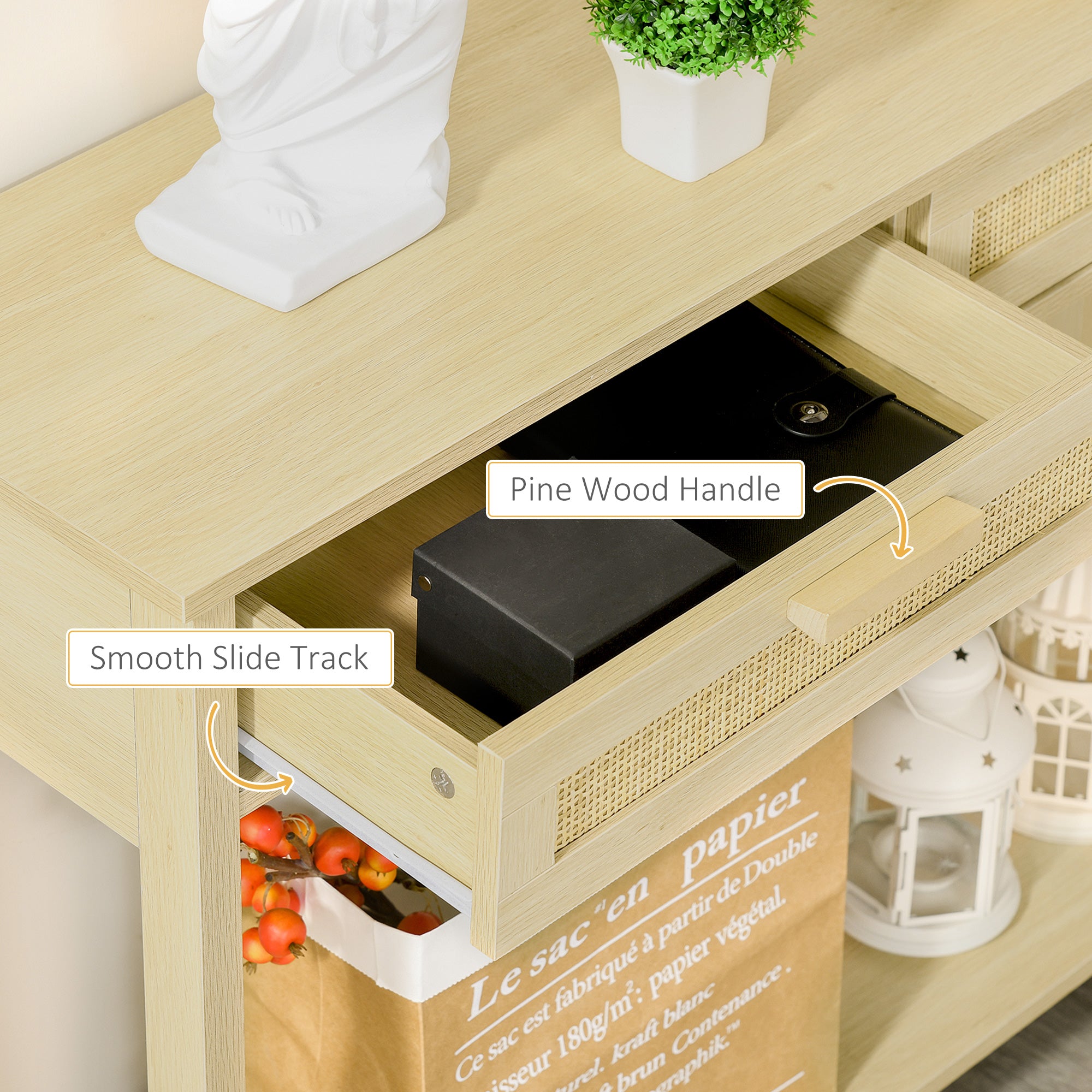 Kozy Console Sofa Table Hallway Side Desk with Storage Shelf Drawer for Entryway Living Room Bedroom Natural