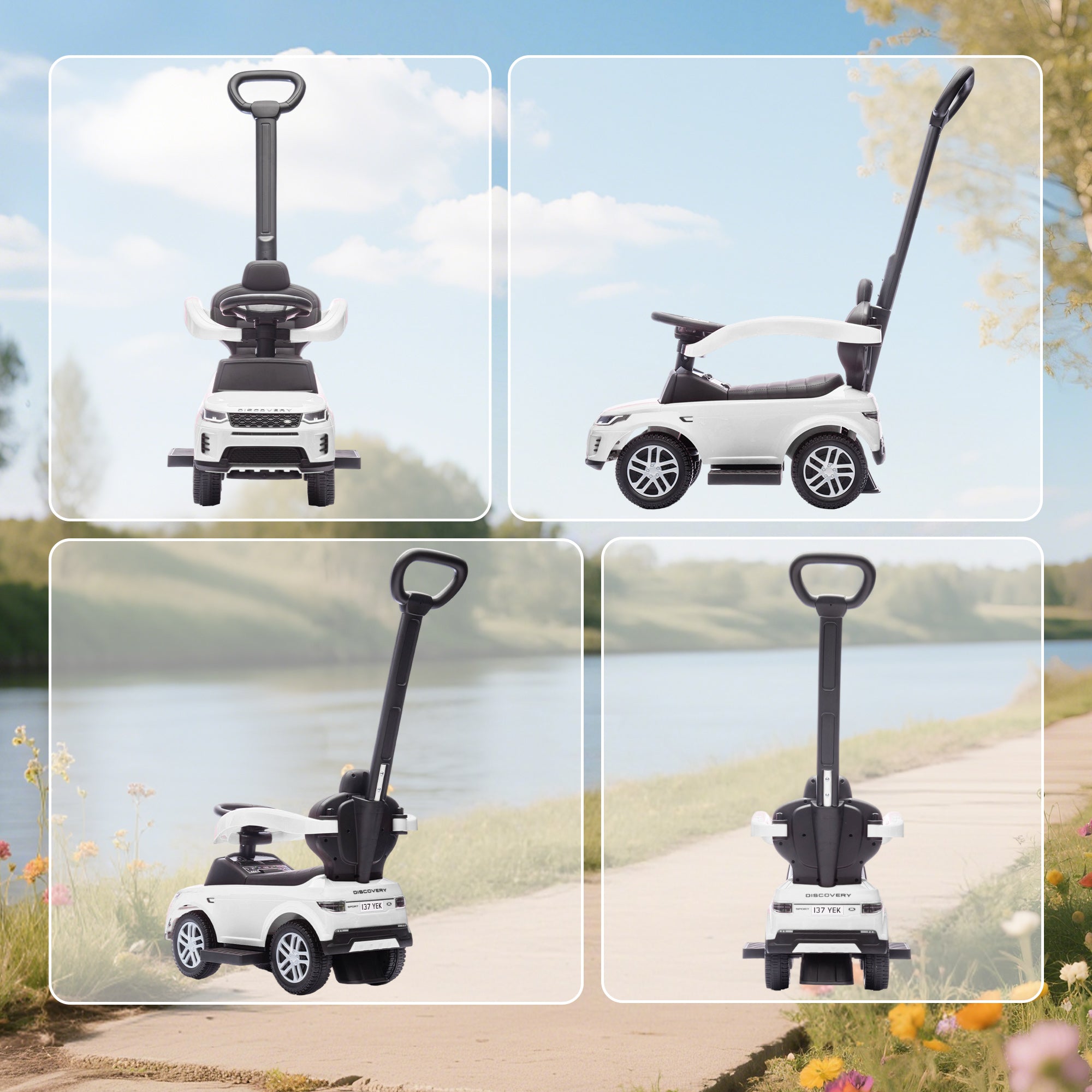 Kozy LAND ROVER DISCOVERY Licensed Baby Push Car, 2-in-1 Ride on Car with Push Handle and Safety Guardrail, White