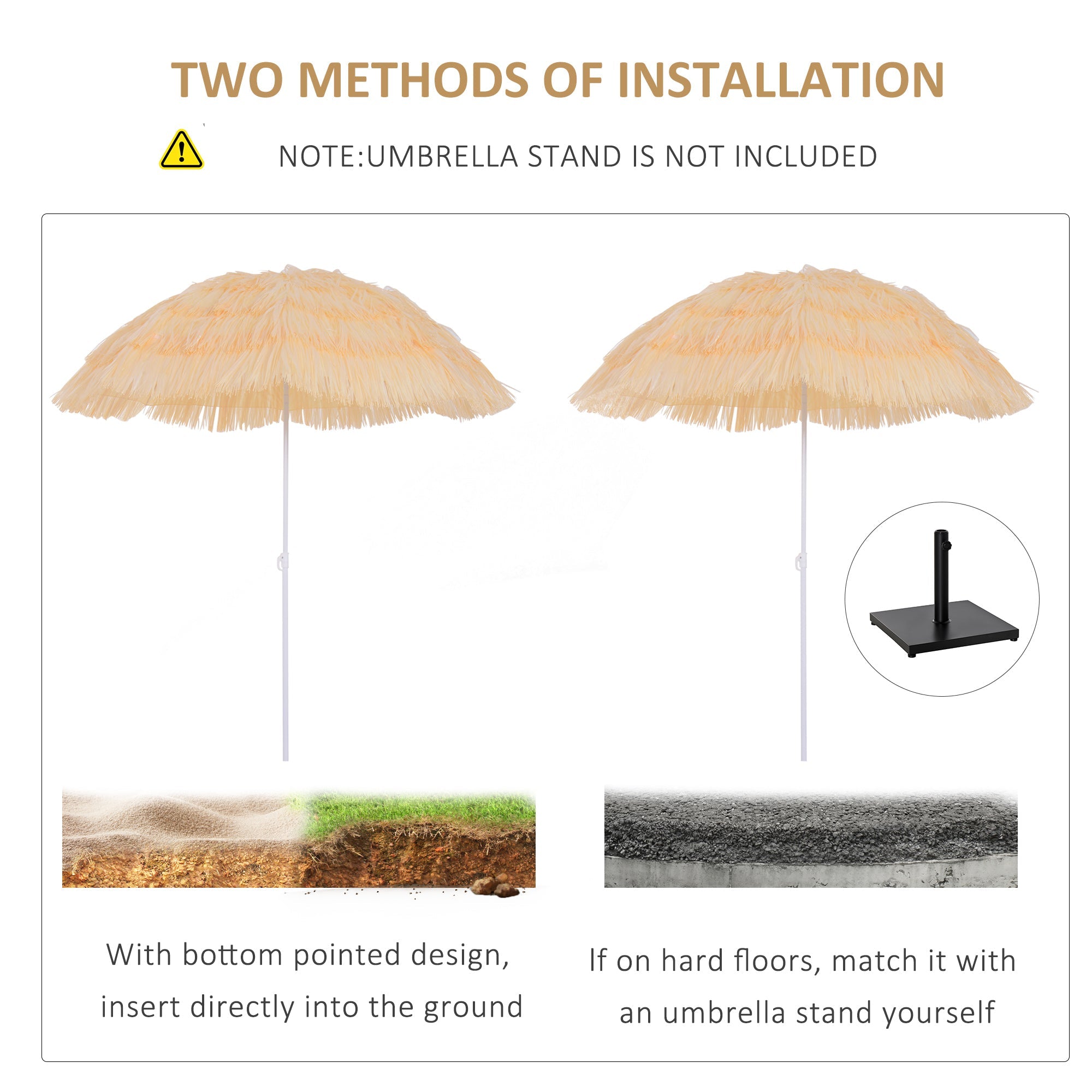 Outsunny Waterproof Patio Garden Hawaii Beach Sun Umbrella Sunshade Hawaiian Folding Tilting Crank Parasol (Wheat) | Aosom UK