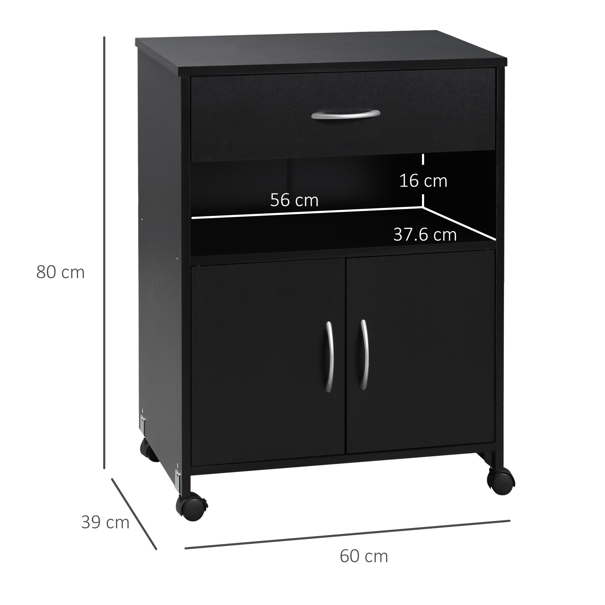 Kozy Printer Stand Mobile Printer Cabinet with Storage, Open Shelf, Drawer for Home Office, 60cm x 39cm x 80cm, Black