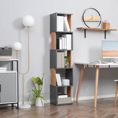 Kozy Modern 5-Tier Bookshelf, Freestanding Bookcase Storage Shelving for Living Room Home Office Study, Brown and Dark Grey