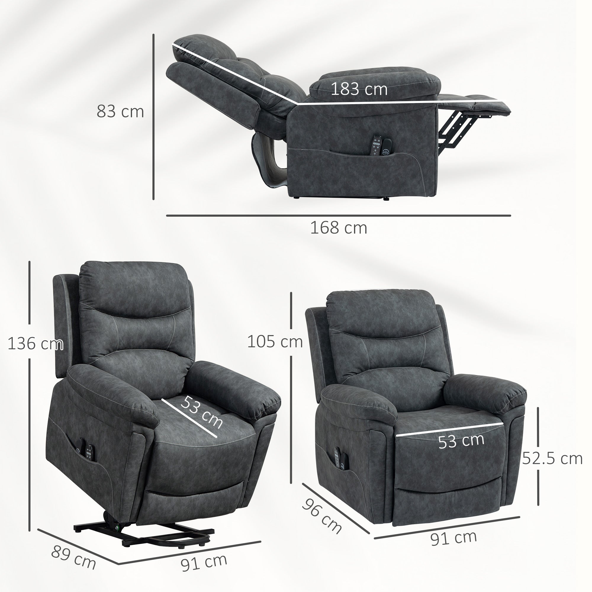 Kozy - Power Lift Recliner Chair with Vibration Massage, Heat, USB - Grey