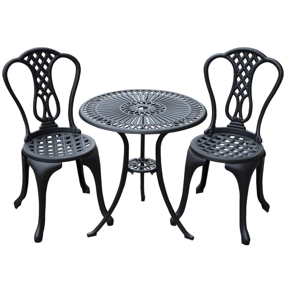 Kozy 3 Piece Patio Cast Aluminium Bistro Set Garden Outdoor Furniture Table and Chairs Shabby Chic Style