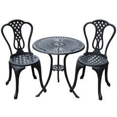 Kozy 3 Piece Patio Cast Aluminium Bistro Set Garden Outdoor Furniture Table and Chairs Shabby Chic Style